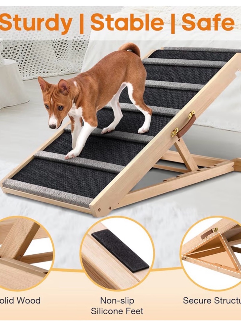 Dog Ramp for Dogs with Eztra Wide Gray Padded Steps - Adjustable - Picture 5 of 13